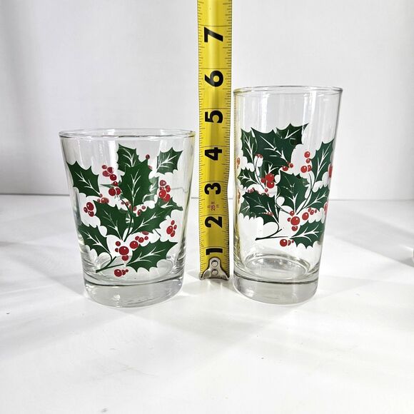 4 Lot Vintage Libby Holly Berry Christmas Drinking Glasses 1 Tumbler 3 Rocks - Picture 8 of 10